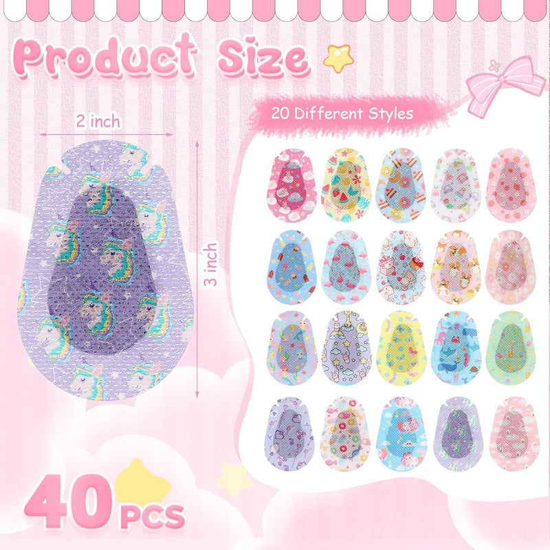 Copkim 40 Pcs Adhesive Eye Patches for Kids Girls Cute Toddler Eye Patch Bulk Colorful Breathable Lazy Patch Cartoon Adhesive Bandages for Children Baby Light Blocking, 20 Styles, 3 x 2 Inches - Image 2